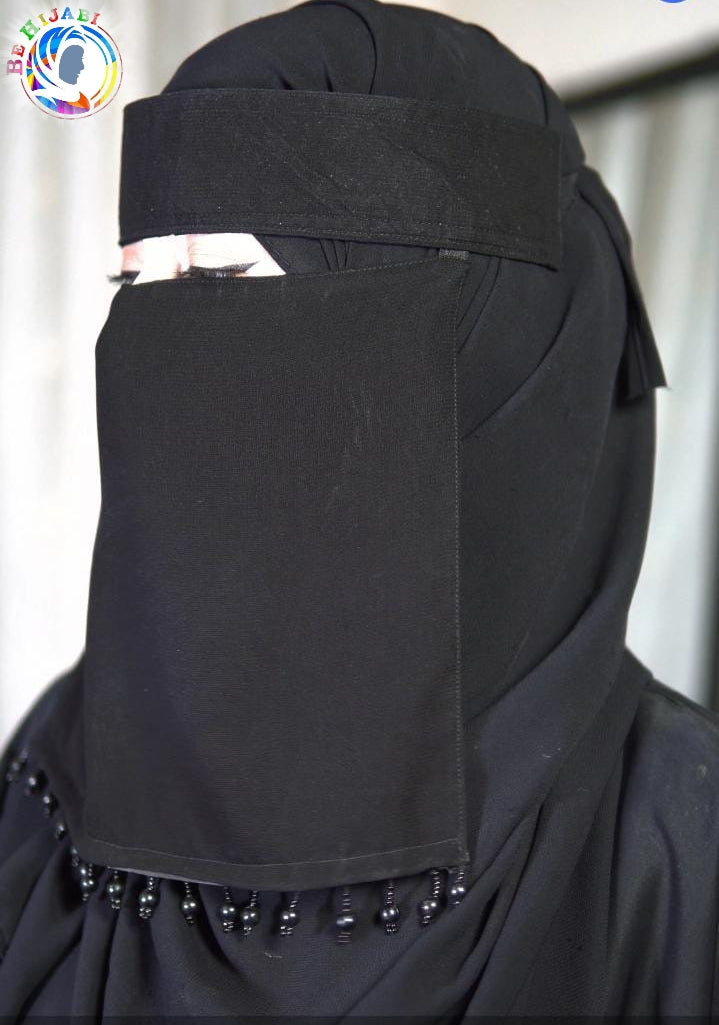 Saudi Short Niqab With Black Pearls Trending Style