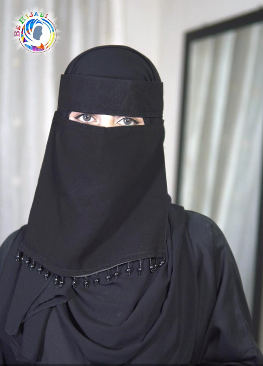 Saudi Short Niqab With Black Pearls Trending Style