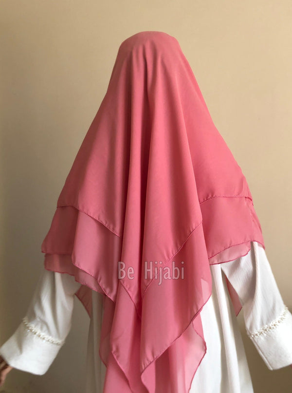 Three Layers Chiffon Khimar Color T Pink