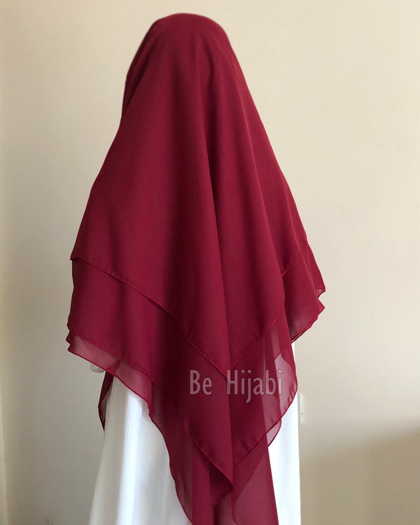 Three Layers Chiffon Khimar Color Maroon
