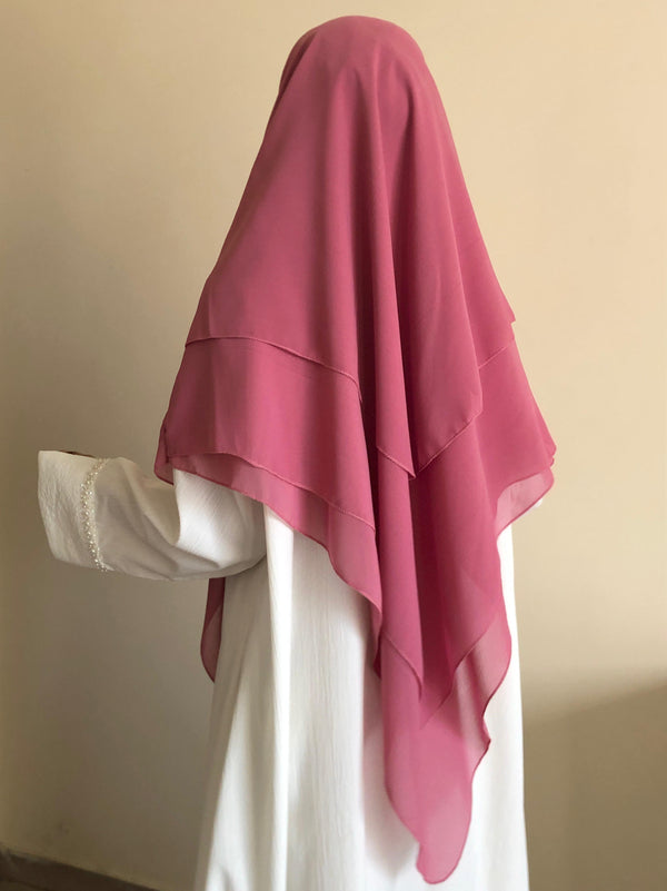 Three Layers Chiffon Khimar Color Rose Pink