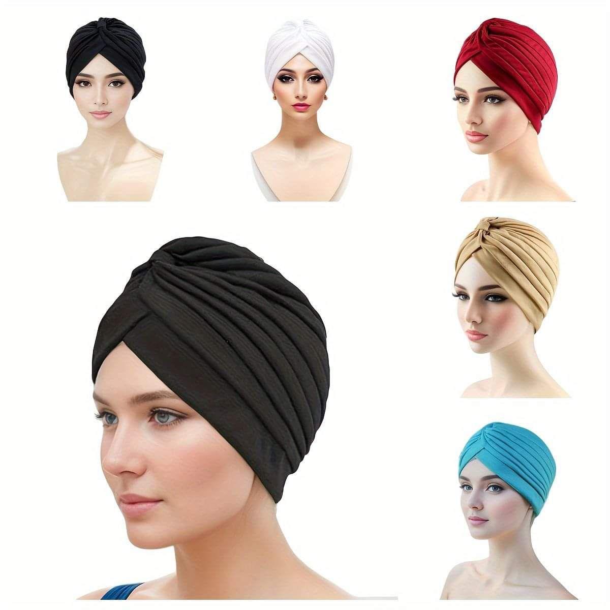 Women Turban Caps Headscarf Pleated Wrap Chemo Cap