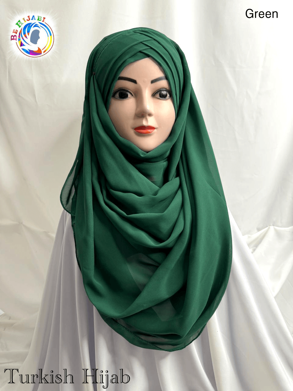 Turkish Scarf Chiffon Layer instant Ready To Wear Color Green