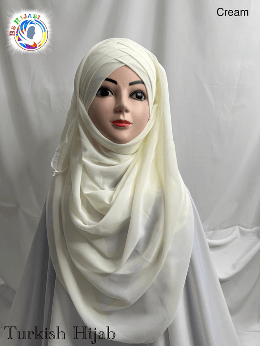 Turkish Scarf Chiffon Layer instant Ready To Wear Color Cream