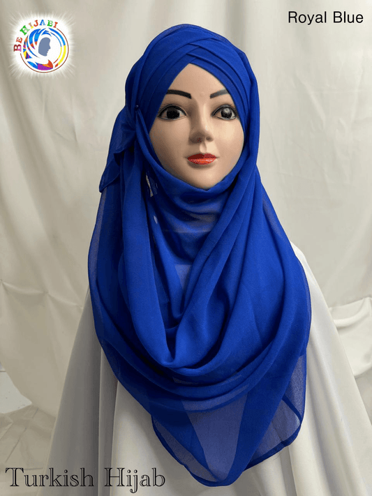 Turkish Scarf Chiffon Layer instant Ready To Wear Color Royal Blue