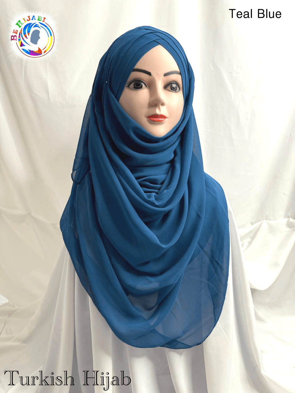 Turkish Scarf Chiffon Layer instant Ready To Wear Color Teal Blue