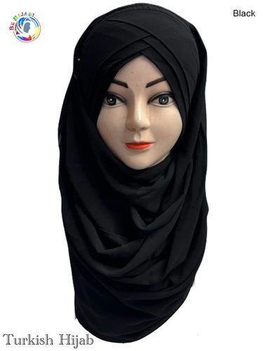 Turkish Scarf Chiffon Layer instant Ready To Wear Color Black