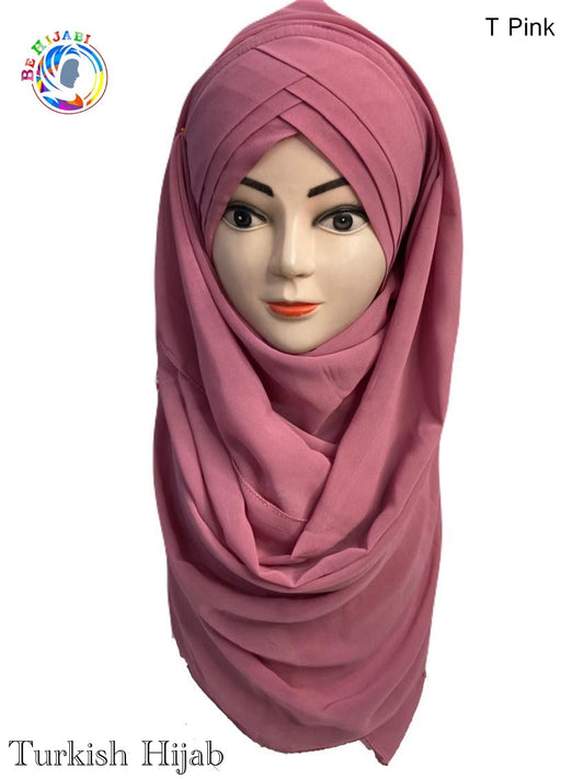 Turkish Scarf Chiffon Layer instant Ready To Wear Color T PInk