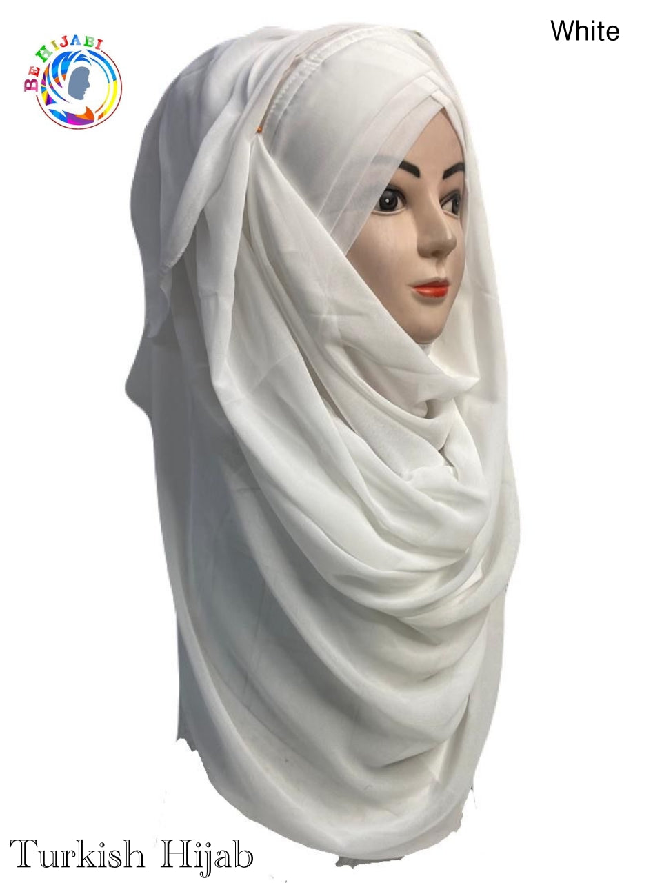 Turkish Scarf Chiffon Layer instant Ready To Wear Color White