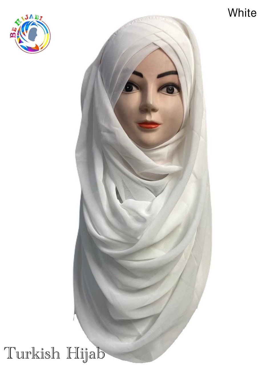 Turkish Scarf Chiffon Layer instant Ready To Wear Color White