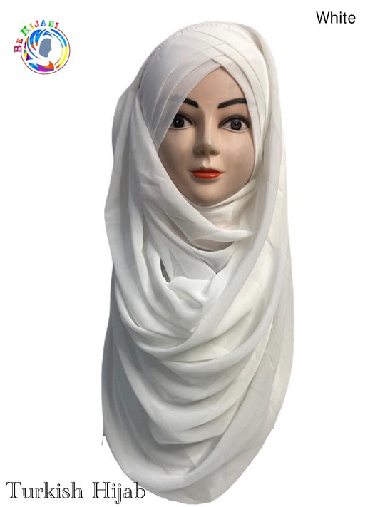 Turkish Scarf Chiffon Layer instant Ready To Wear Color White