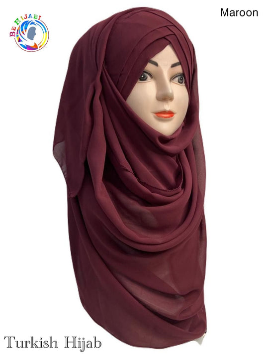 Turkish Scarf Chiffon Layer instant Ready To Wear Color Maroon