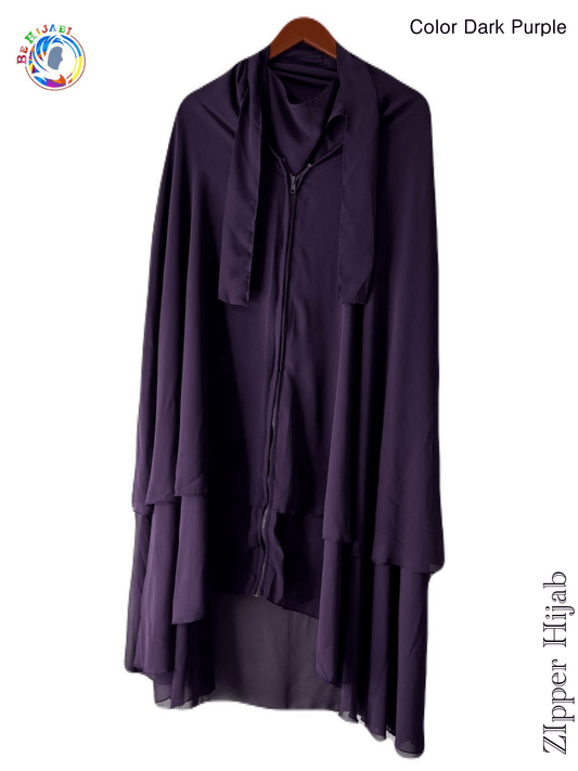 Zipper Hijab With Niqab Dark Purple